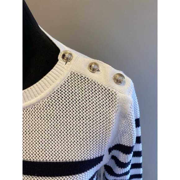 Tommy Hilfiger Sweater Size Medium Crewneck Black & White Striped Lightweight - Picture 4 of 10